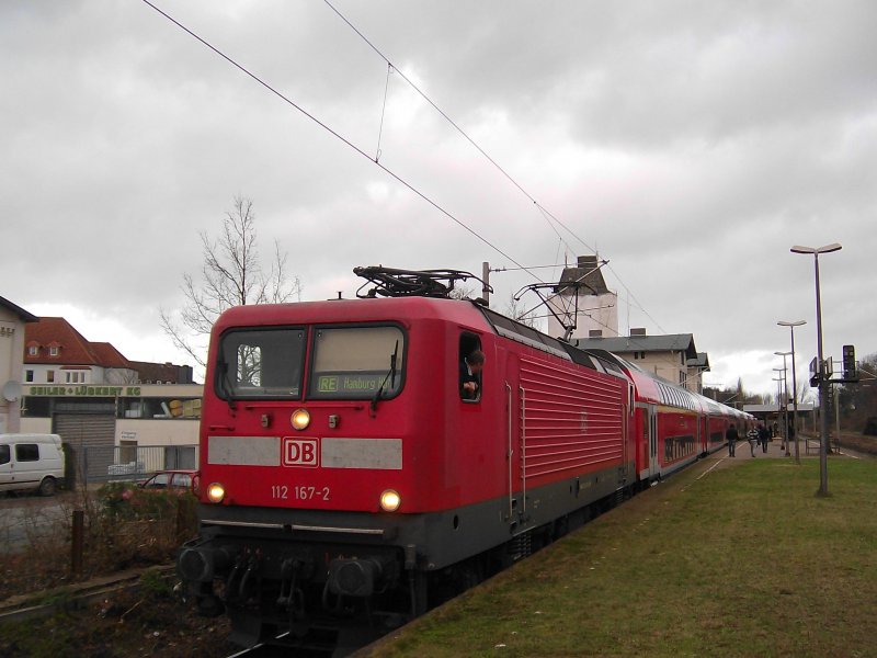 112167-2 stands at 20:12:08 with RE 21 421 Lübeck Hbf