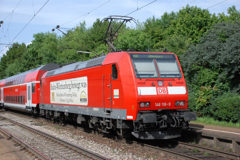 BR 146 116-9 schiebt eine RB nach Offenburg. Das Foto