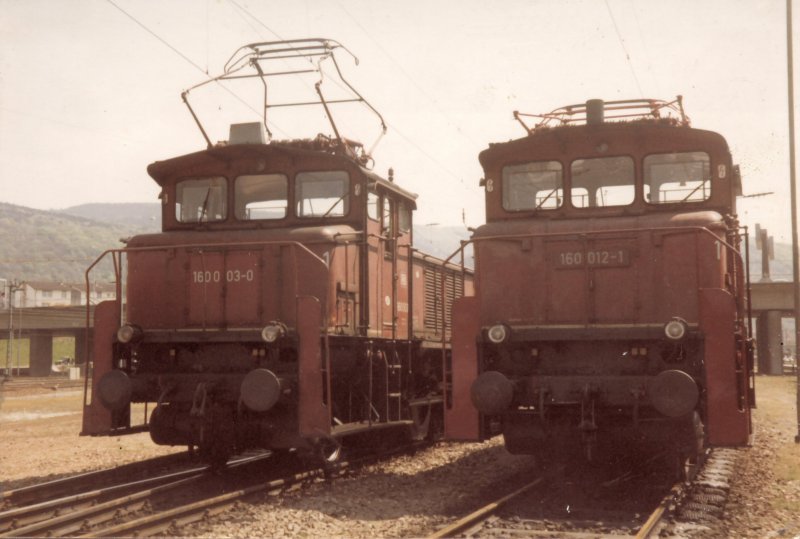 160003-0 and 160012-1 in May 1980 in the Heidelberg train