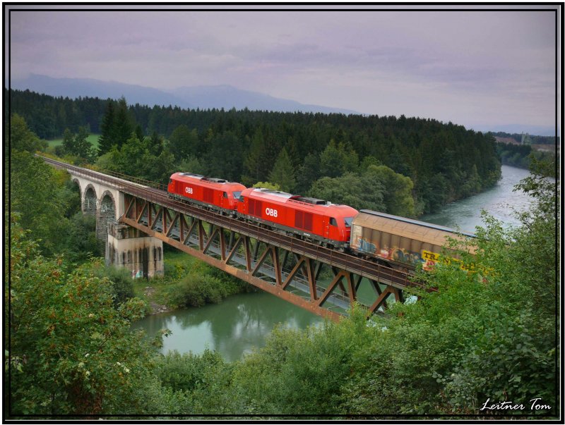 Two diesel locomotives in 2016 with an empty timber train