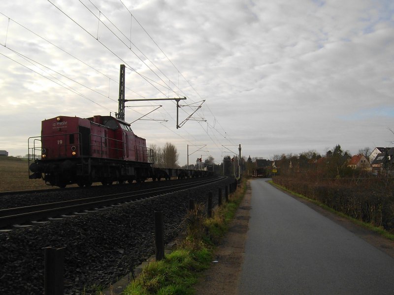 Lok 19 der PBSV zieht am 23.12.08 einen Containerzug von