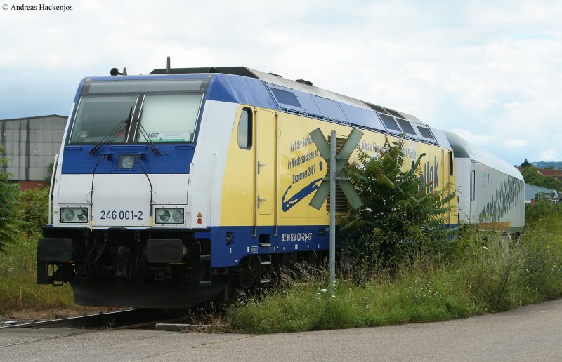 246 001 hatte 110 329-0 mit Science Express in Freiburger