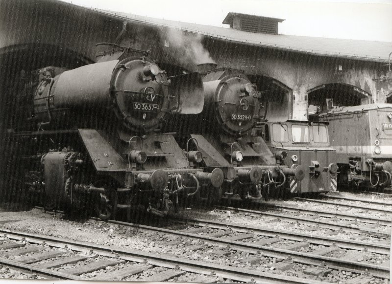 Zwei Vertreter der Baureihe 50 im Bw (hist)