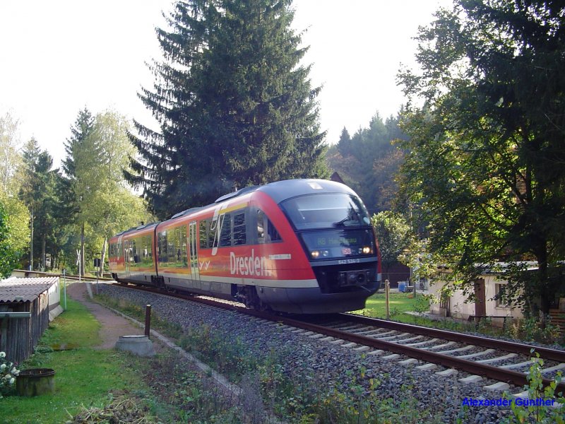 642 034-3 rollt am 03.10.2007 als RB 27688 von Altenberg