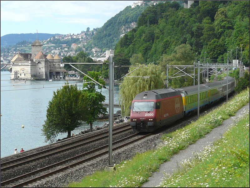 Eine Re 460 mit Cisalpino Wagen f�hrt am 02.08.08 entlang