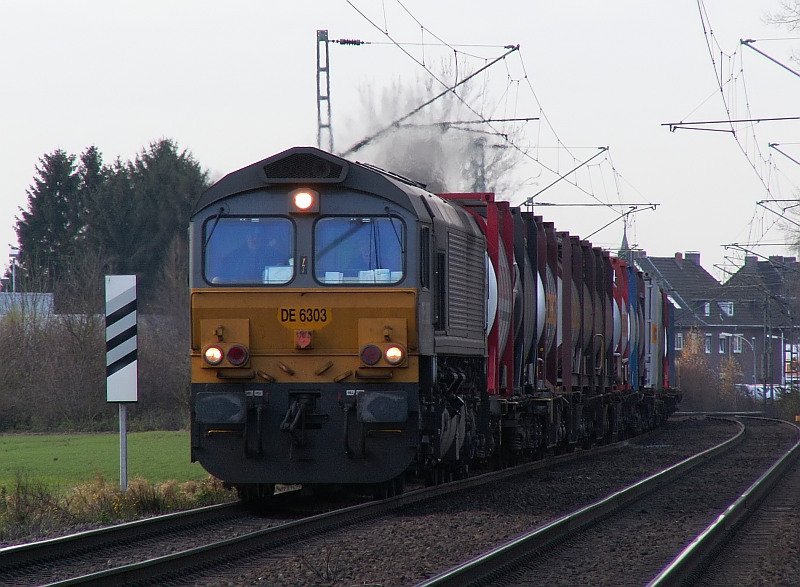 One pulls Class66 a freight train in the direction of
