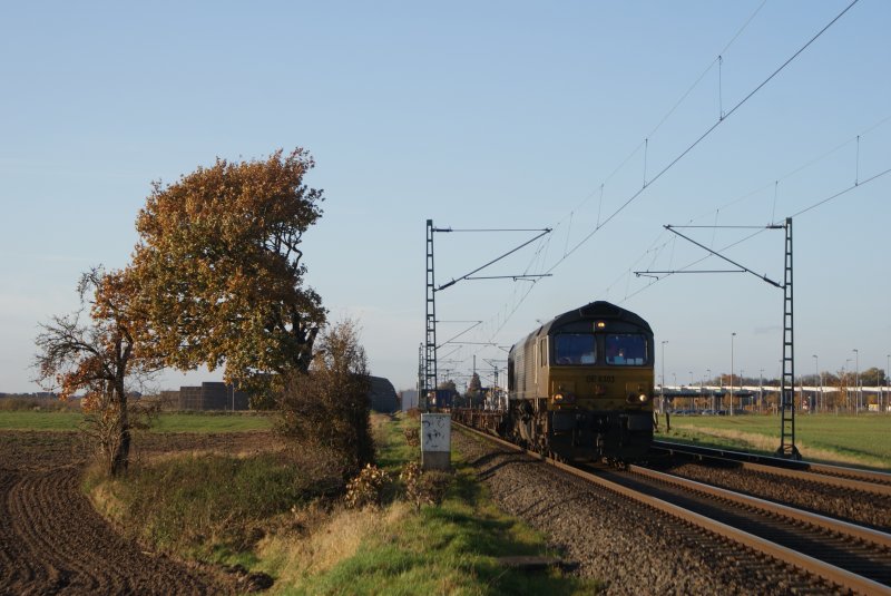 CLass 66 DE 6303 mit Containerzug in Neuss Allerheiligen am
