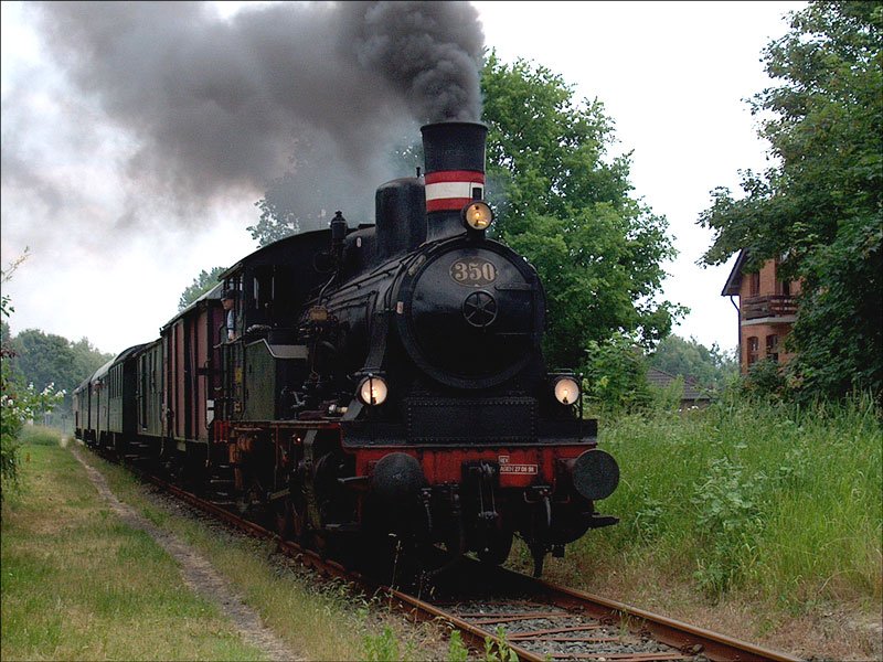 Dampflok  KAROLINE  der AG Geesthachter Eisenbahnfreunde e.V. mit ihrem Museumszug auf der Fahrt von Geesthacht nach Bergedorf-Sd bei Brnsen; 08.06.2003
