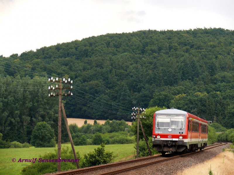 DB 628 434 unterwegs als Regionalbahn nach Fulda zwischen Alsfeld und Lauterbach(Hessen).
17.07.2008 Hopfgarten 