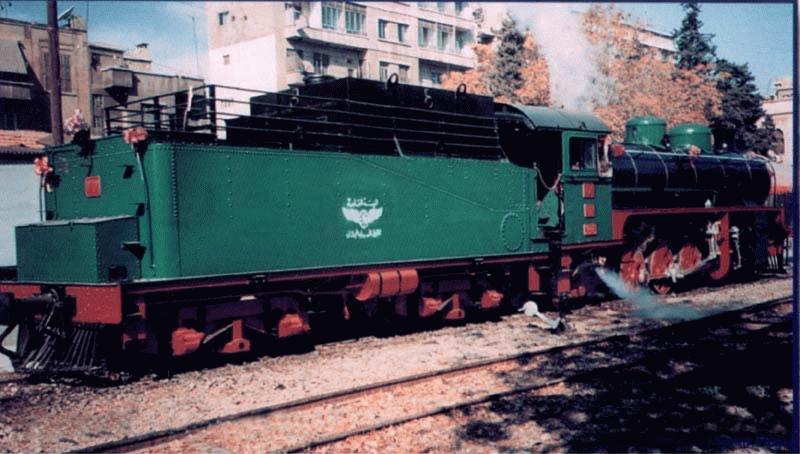 Die 1918 gebaute deutsche Micado Schmalspurlokomotive No.262, im 1908 gebauten Higaz Bahnhof, im Zentrum von Damaskus