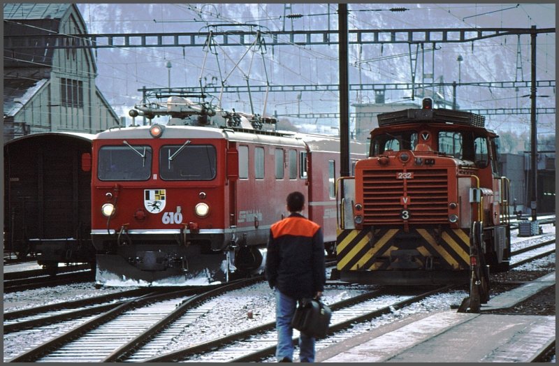 Ge 4/4 I 610 Viamala und Gm 232 in Landquart.