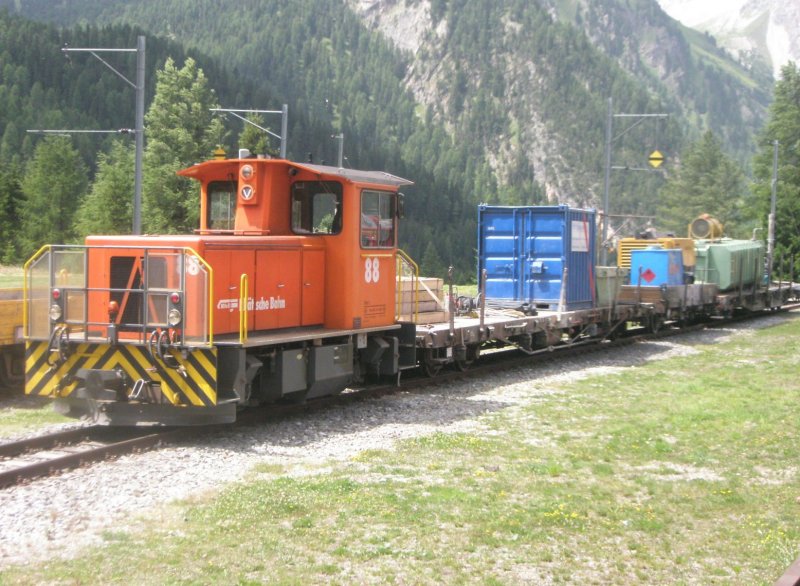 Here is a construction train of the RhB, parked on