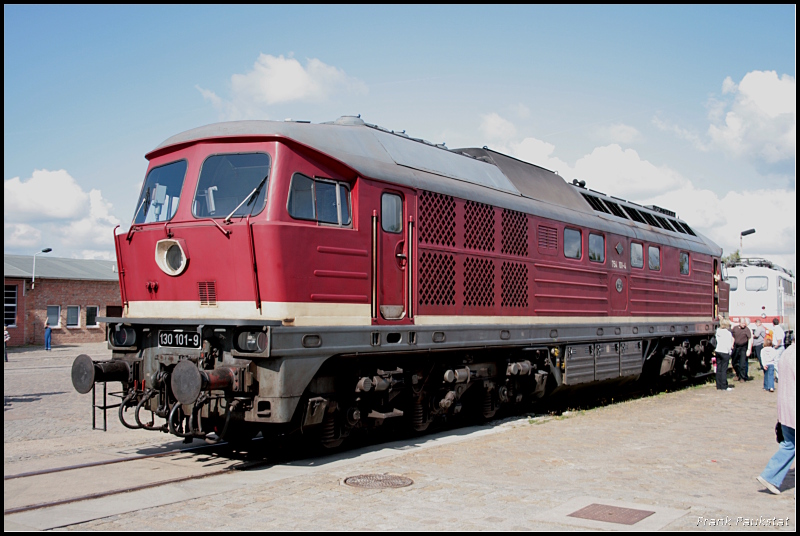 DR 130 101-9 (754 101-4) kam aus Halle/Saale um den Geburtstag des Werks zu begehen. Die Lok stand auf Gleis 5 im offenen Bereich (80 Jahre Werk Dessau, Dessau-Sd 12.09.2009)