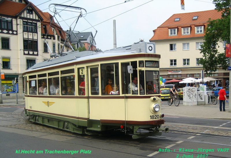 Dresden - 135 Jahre Strassenbahn
 kl.Hechttriebwagen  des Strassenbahnmuseums am Trachenberger Platz auf  Ausflugsfahrt  am 02.Juni 2007