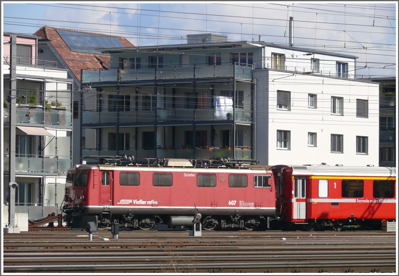 Abgestellte Ge 4/4 I 607 Surselva im Churer G�terbahnhof. (28.09.2009)