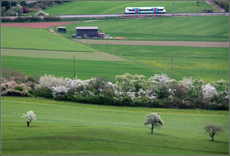 Ein Regioshuttle der WEG auf der Strohgäubahn bei Korntal. 

16.04.2009 (M)