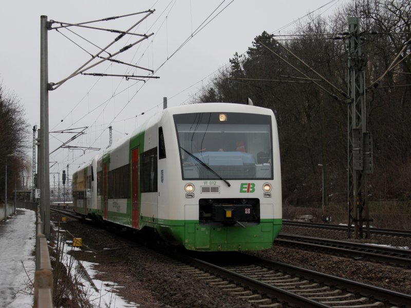 Der VT 012 der EIB am 21.02.2009 bei der Ausfahrt