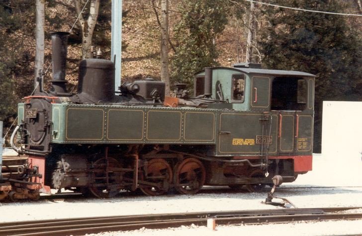 Eurovapor Dampflok 298.14 Abgestellt im Bahnhof von Waldenburg im Mai 1982