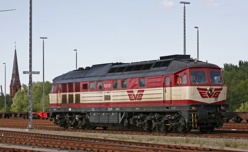EVB 622 01 in Hamburg Altenwerder. Sie hatte ihre Waggons abgestellt.