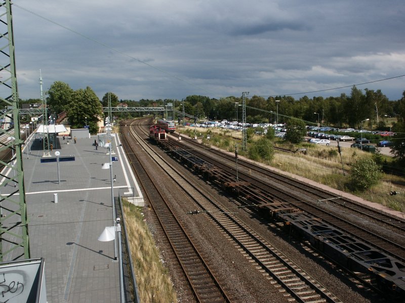 2x 212er der EVB mit leeren Containerzug Richtung Maschen. Aufgenommen