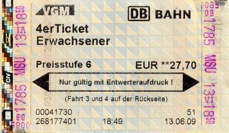 Rheine, 13.06.2009, 4er Ticket der Verkehrsgemeinschaft M�nsterland (VGM) f�r vier