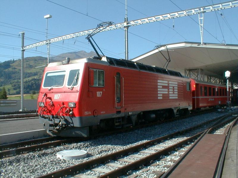 Furka Oberalp Bahn, FO Lok HGe 4/4 II am 24.08.00 in Disentis
