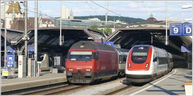 Re 460 041-7 trifft auf einen ICN In Z�rich HB.