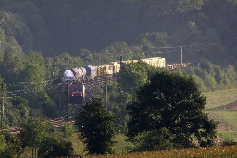 185 276 zieht einen gemischten G�terzug durch das Plei�ental zwischen
