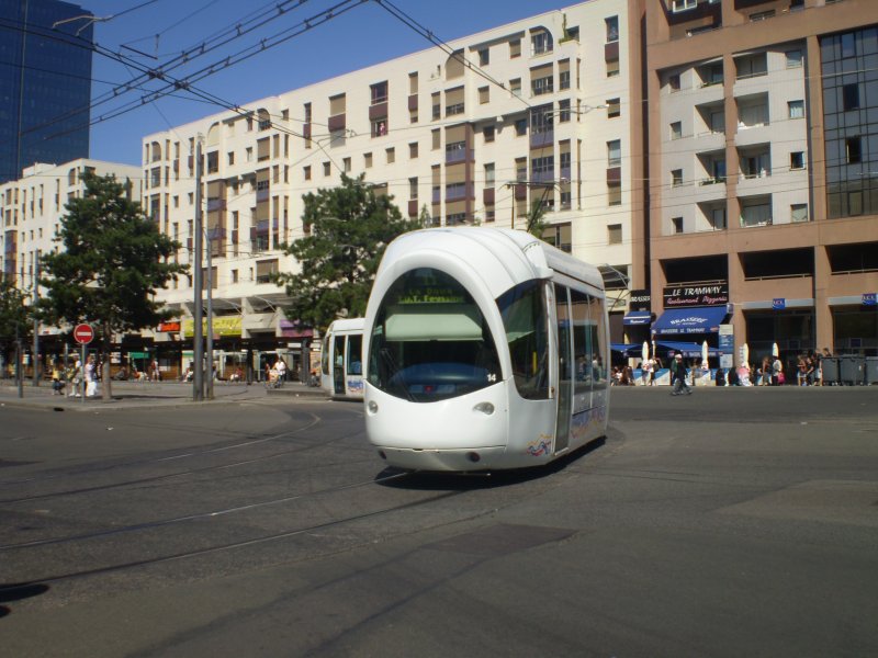 A tram in the city of Lyon just before the