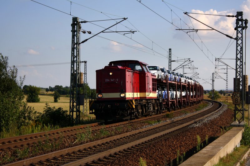 204 347 der MTEG mit einem Zug voller neuer Skodas