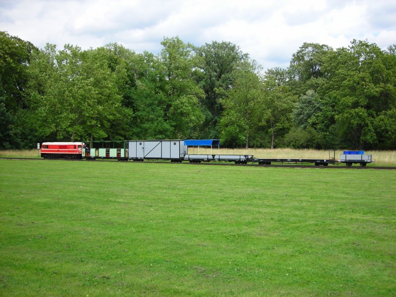 Dresdner Parkeisenbahn: EA01 unterwegs mit einem G�terzug zum Parkeisenbahn-Fan-Fest 2007