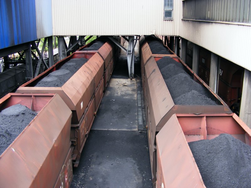 Hoppers in the loading station of the mine Auguste Victoria