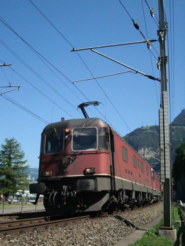 Re 10/10 mit GZ gen S�den am 28.06.2008 bei Fl�elen.