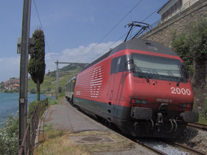 Re 460 032 bei St.Saphorin im Sommer 2005. 