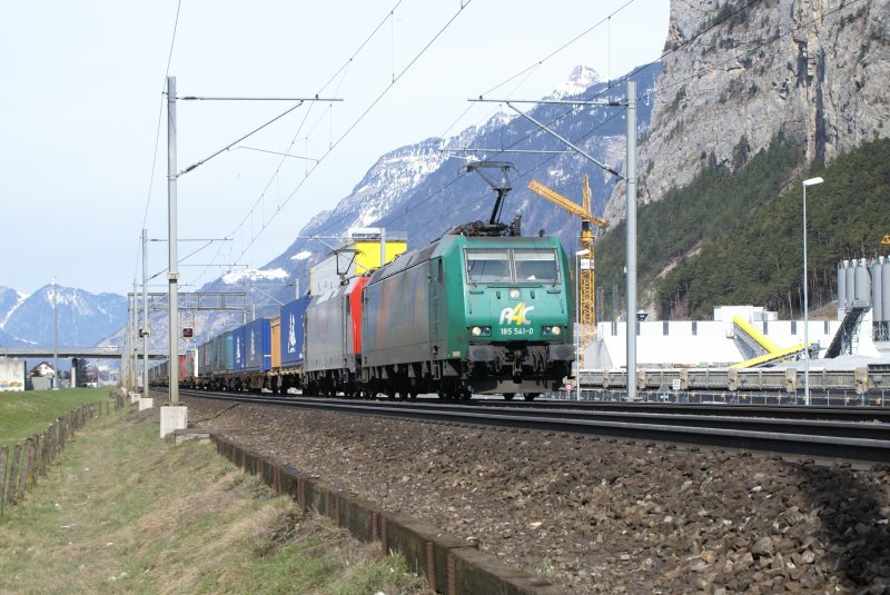 185541-0 pulls together with the re 484901-4 a freight train