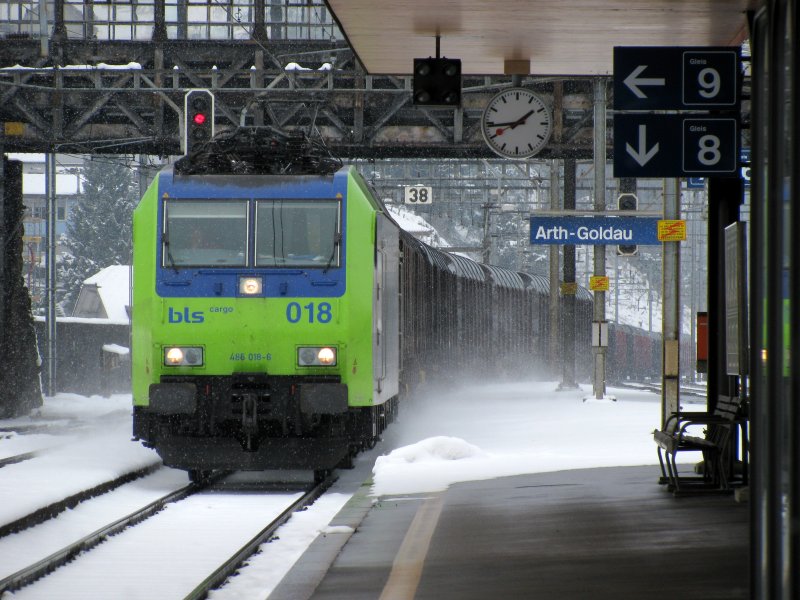 The Re 485 018 runs on 14.02.2009 with a GZ