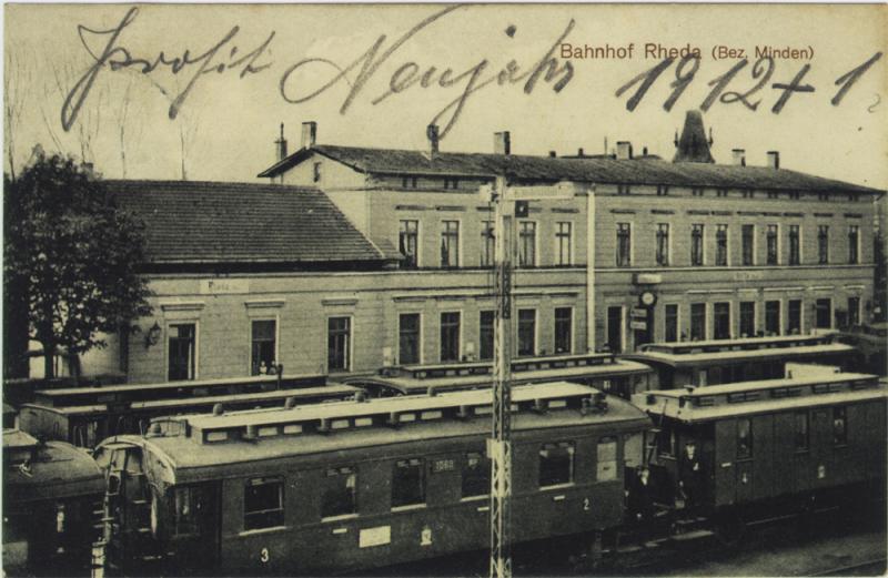 An original postcard from 1912 shows the station Rheda still