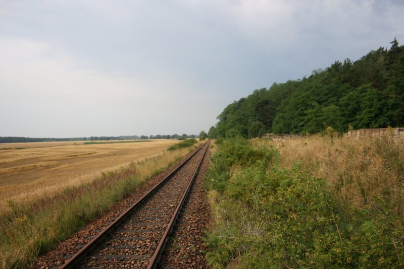 Blick vom Betriebshaltepunkt Schlagsdorf-Kieswerk auf das Streckengleis in Richtung