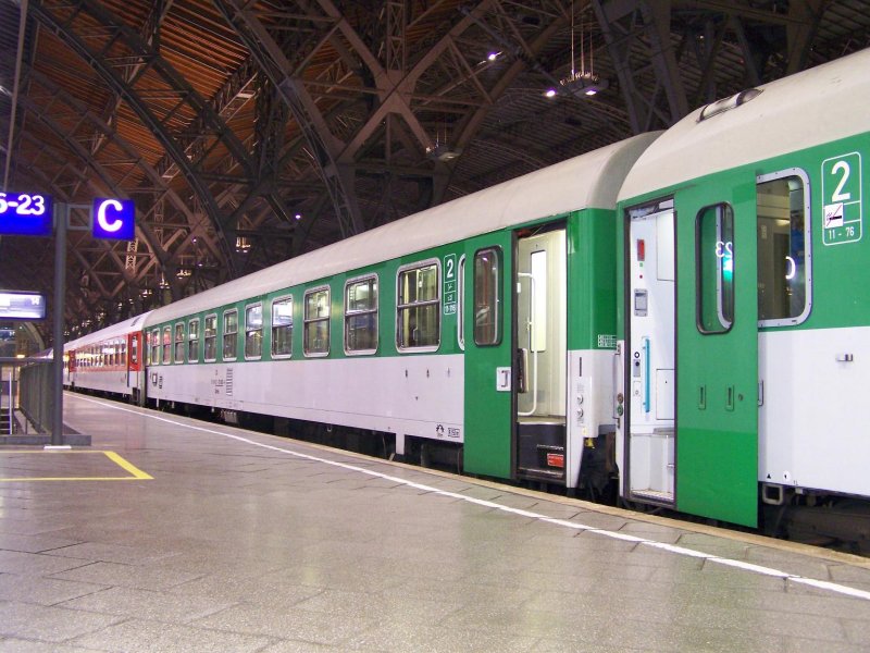 Car in a night train in a railway station of