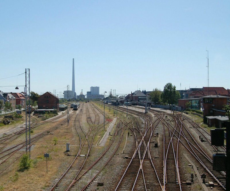 Blick �ber das Bahnhofsgel�nde von Esbjerg. Der Bahnhof von Esbjerg