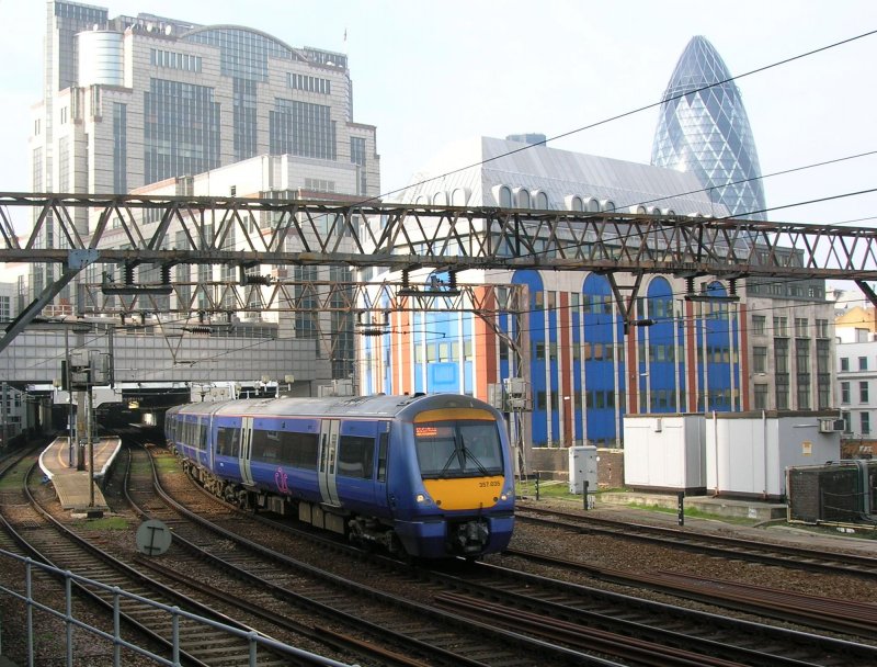 Railcar number 357 at the exit of the station Fenchurch