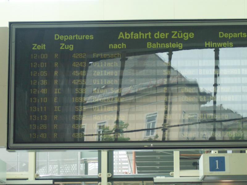 The scoreboard in the Klagenfurt HBF. (automatically translated, Powered by