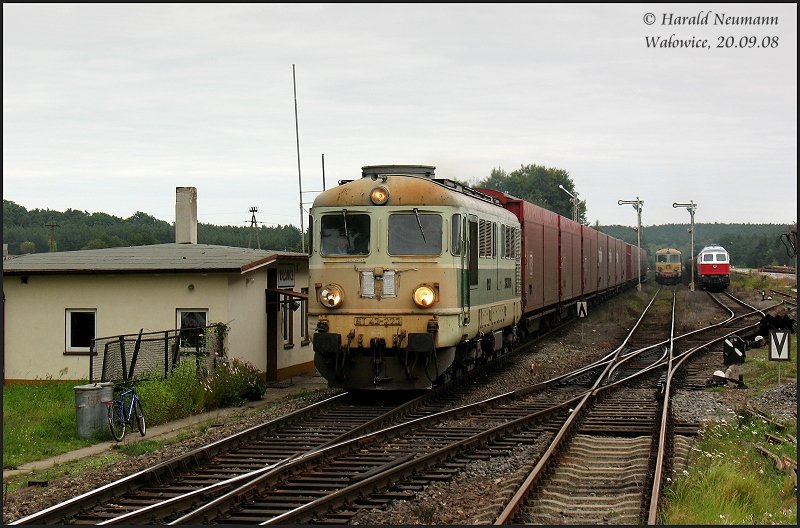 ST43-223 f�hrt aus dem Bf Wałowice mit einem Autoteilezug nach