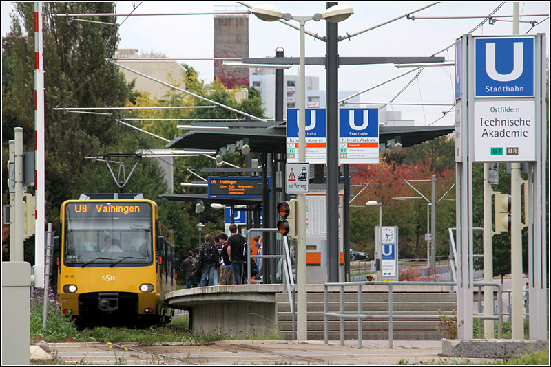 Stadtbahnhaltestelle Technische Akademie der Linien U7 und U8 in Ostfildern-Nellingen.