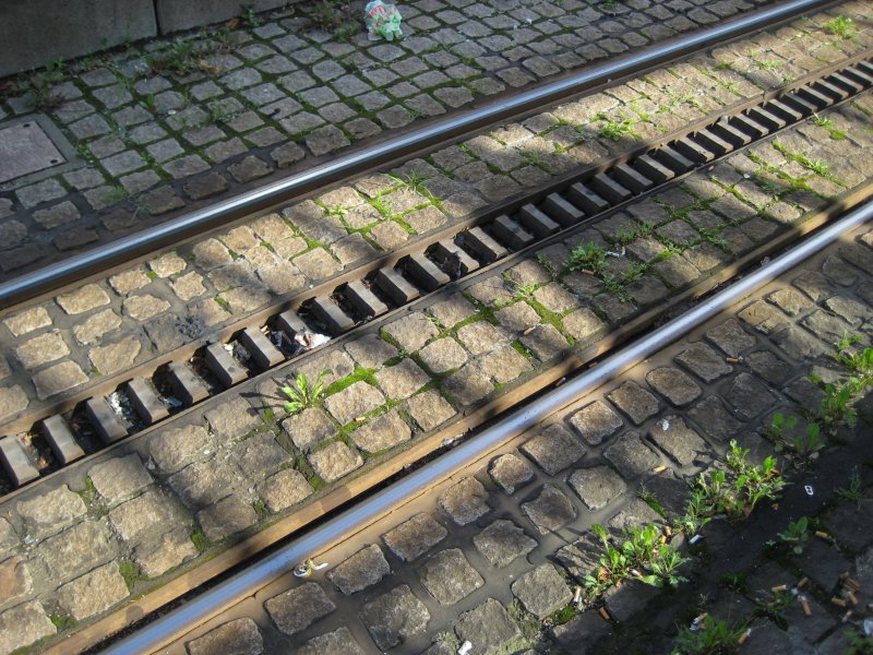 Das Gleis der Zahnradbahn in der Bergstation Degerloch. Urspr�nglich war