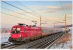 1116.003 (RailCargoAustria) am IC 868. Ollersbach, 16.1.2010.  ...