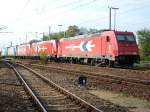 angermunde Drei HGK 185er und zwei RBH-Loks standen am 01.Mai 2010 an der Ausfahrt Richtung Berlin auf einem Abstellgleis in Angerm�nde.
