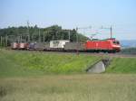 Auslandische Loks DB Br 185 mit einem Containerzug am 5.6.10 in M�hlau.