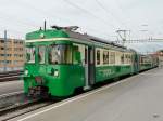 BAM Chemin de fer Biere-Apples-Morges BAM - Regio nach Morges mit dem Triebwagen Be 4/4 12 und B 62 und Bt 52 im Bahnhof Biere am 19.05.2010