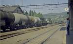 Zugkreuzung ca 1975 in Wildegg: Be 6/8 mit Schwer�lzug zur ...